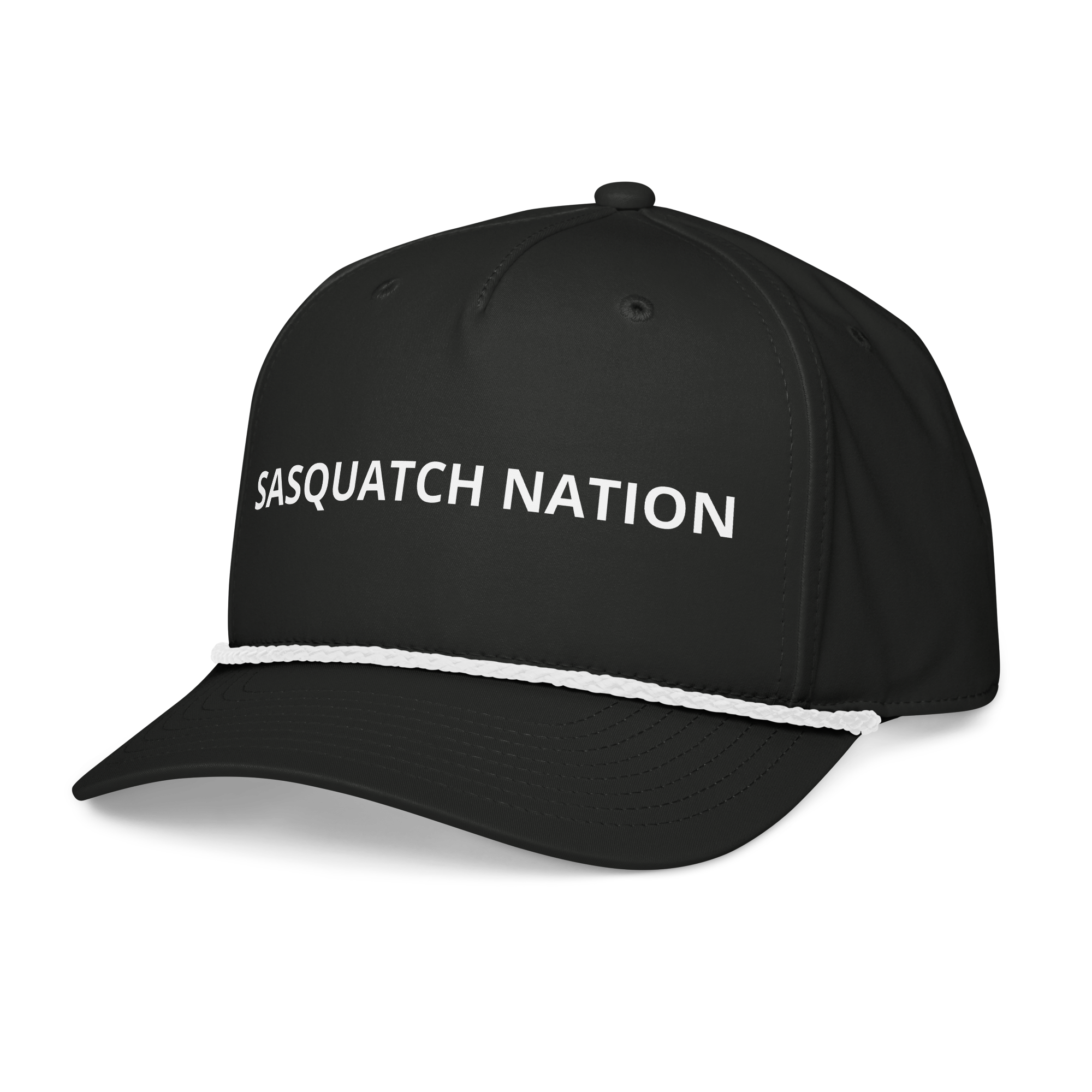 Trailborn Cap black left front – Sasquatch Nation rope cap left front view