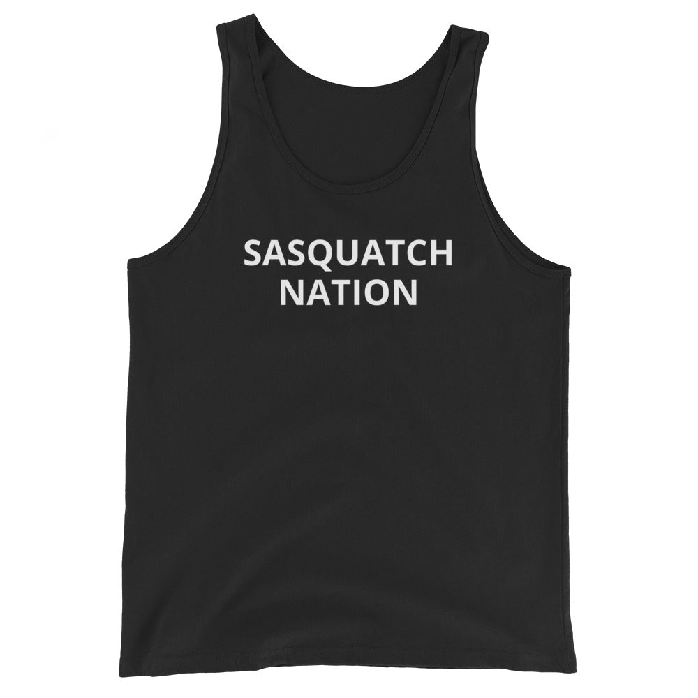 Backwoods Blackout Tank front – Sasquatch Nation premium gym wear black tank