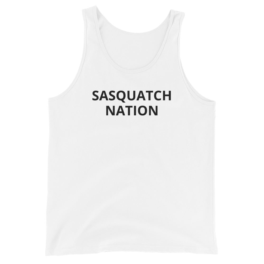 Backwoods Blackout Tank white front – Sasquatch Nation premium gym wear white tank front view